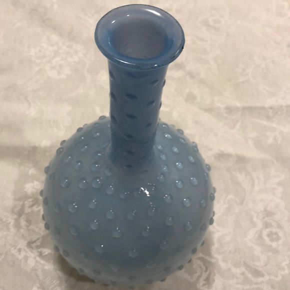 Made in Czechoslovakia opalescent baby blue hobnail blown glass vase